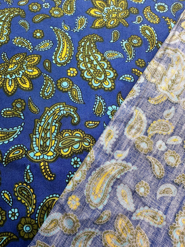 SINGLE FAT QUARTER: Vintage Fabric Paisley on Blue Cotton Percale 44cm x 50cm