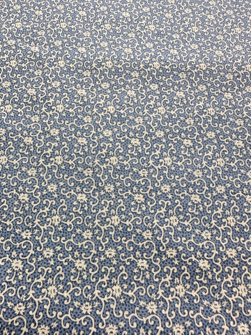 2m LEFT: Modern? Vintage? Fabric 1980s? Tiny White Flowers & Scrolls on Blue Dots 112cm Wide