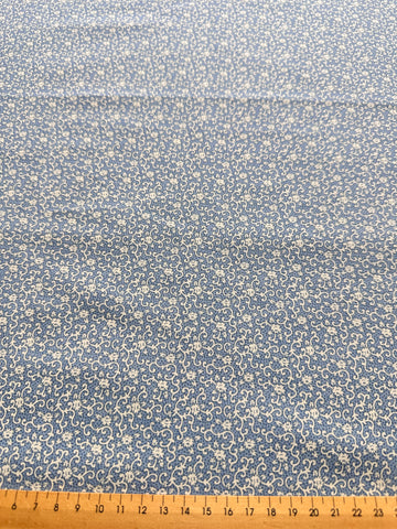 2m LEFT: Modern? Vintage? Fabric 1980s? Tiny White Flowers & Scrolls on Blue Dots 112cm Wide