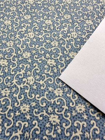 2m LEFT: Modern? Vintage? Fabric 1980s? Tiny White Flowers & Scrolls on Blue Dots 112cm Wide