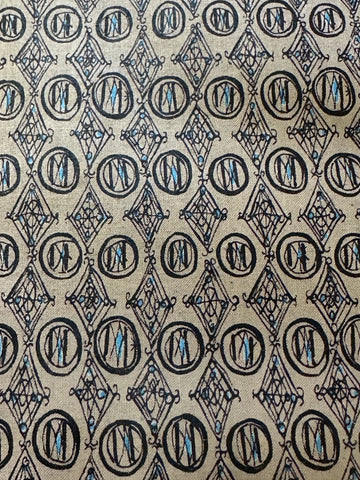 3m LEFT: Vintage Fabric 1950s Tootal Dress Polished Cotton Mushroom Base Black Lines 88cm Wide