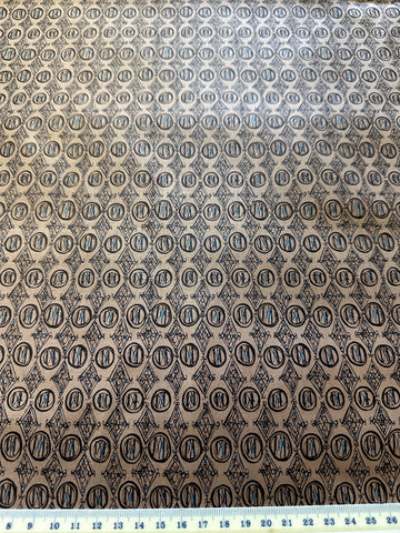 3m LEFT: Vintage Fabric 1950s Tootal Dress Polished Cotton Mushroom Base Black Lines 88cm Wide