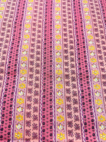 LAST PIECE Modern Fabric 2000s+ Sweet Bows Flowers Stripes Cotton Drill 116cm x 50cm