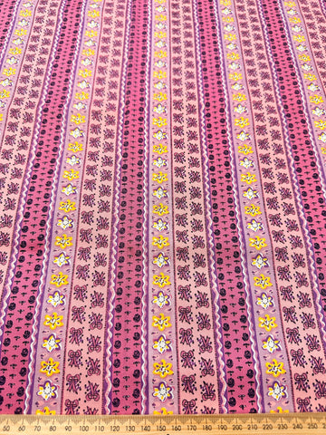 LAST PIECE Modern Fabric 2000s+ Sweet Bows Flowers Stripes Cotton Drill 116cm x 50cm