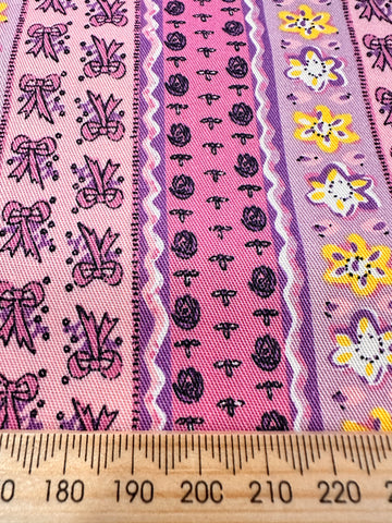LAST PIECE Modern Fabric 2000s+ Sweet Bows Flowers Stripes Cotton Drill 116cm x 50cm
