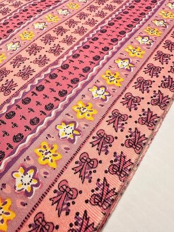 LAST PIECE Modern Fabric 2000s+ Sweet Bows Flowers Stripes Cotton Drill 116cm x 50cm