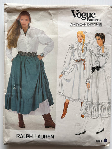 MISSES' BLOUSE OR DRESS & SKIRT: Vogue American Designer Sewing Pattern Ralph Lauren 1982 Ladies 10 Cut *2881