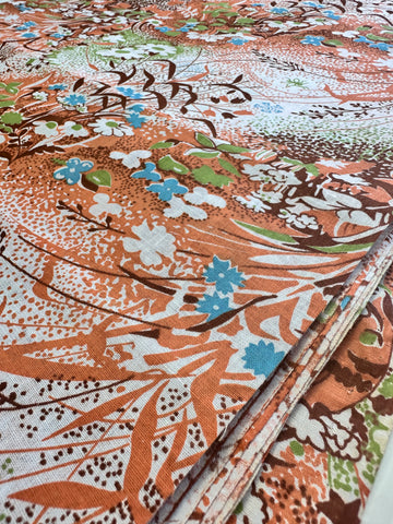 20 REMNANTS LEFT: Precut 1970s Cotton Sheeting w/ Boho Floral Pattern 40cm x 60cm