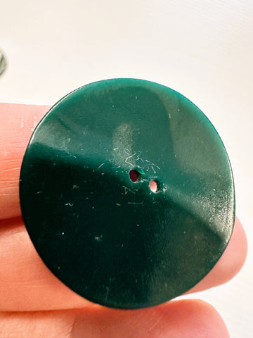 ONE PAIR ONLY: Vintage Buttons Forest Green Plastic 2-Hole 34mm Wide
