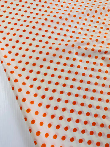 2m LEFT: Vintage Fabric 1970s Bright Orange Spot on White Nylon