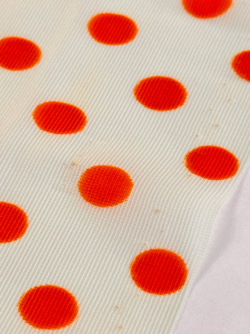 2m LEFT: Vintage Fabric 1970s Bright Orange Spot on White Nylon