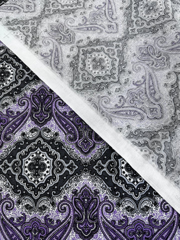 1m LEFT: Modern Cotton Fabric Traditions 2014 Ornate Ogee in Purple Grey