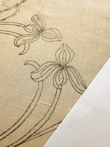 Vintage Traced Stamped Linen 50s or Earlier Tablecloth w/ Fancy Edge 88cm x 92cm