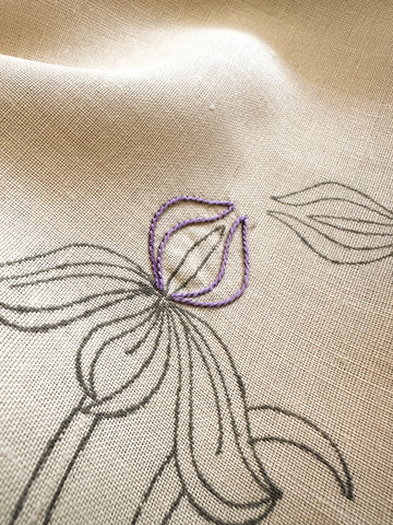Vintage Traced Stamped Linen 50s or Earlier Tablecloth w/ Fancy Edge 88cm x 92cm