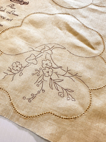 Vintage Stamped Linen Fautleys Unworked Ecru 50s or Earlier Duchess Set 46cm x 50cm