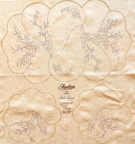 Vintage Stamped Linen Fautleys Unworked Ecru 50s or Earlier Duchess Set 46cm x 50cm