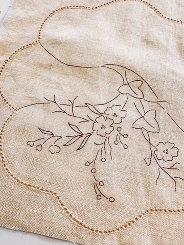 Vintage Stamped Linen Fautleys Unworked Ecru 50s or Earlier Duchess Set 46cm x 50cm