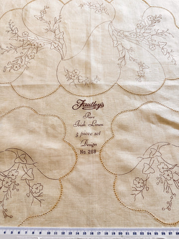 Vintage Stamped Linen Fautleys Unworked Ecru 50s or Earlier Duchess Set 46cm x 50cm