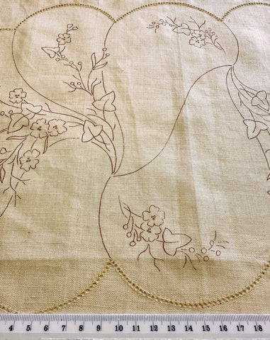 Vintage Stamped Linen Fautleys Unworked Ecru 50s or Earlier Duchess Set 46cm x 50cm