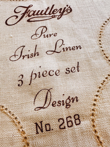 Vintage Stamped Linen Fautleys Unworked Ecru 50s or Earlier Duchess Set 46cm x 50cm