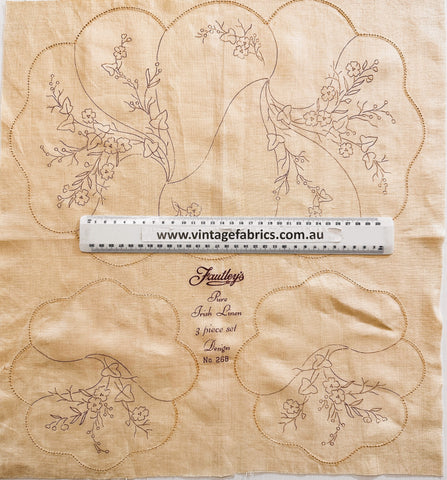 Vintage Stamped Linen Fautleys Unworked Ecru 50s or Earlier Duchess Set 46cm x 50cm