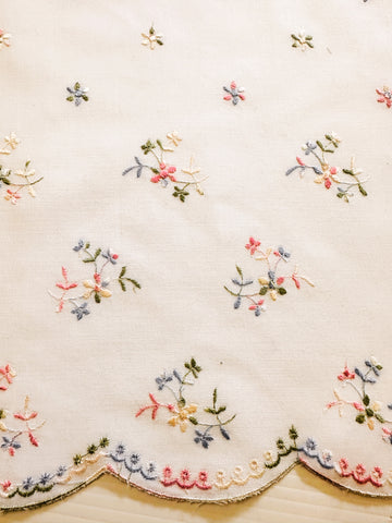 Vintage? Modern? Extra Wide Embroidered Trim Pretty Pastel Flowers w/ Scalloped Edge 36cm Wide