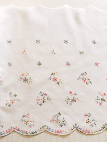 Vintage? Modern? Extra Wide Embroidered Trim Pretty Pastel Flowers w/ Scalloped Edge 36cm Wide