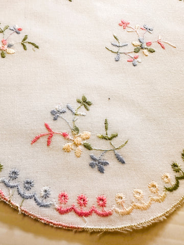 Vintage? Modern? Extra Wide Embroidered Trim Pretty Pastel Flowers w/ Scalloped Edge 36cm Wide