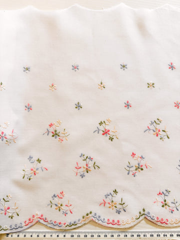 Vintage? Modern? Extra Wide Embroidered Trim Pretty Pastel Flowers w/ Scalloped Edge 36cm Wide