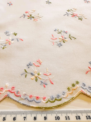 Vintage? Modern? Extra Wide Embroidered Trim Pretty Pastel Flowers w/ Scalloped Edge 36cm Wide