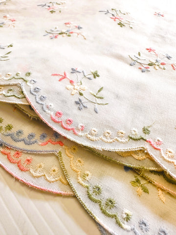 Vintage? Modern? Extra Wide Embroidered Trim Pretty Pastel Flowers w/ Scalloped Edge 36cm Wide