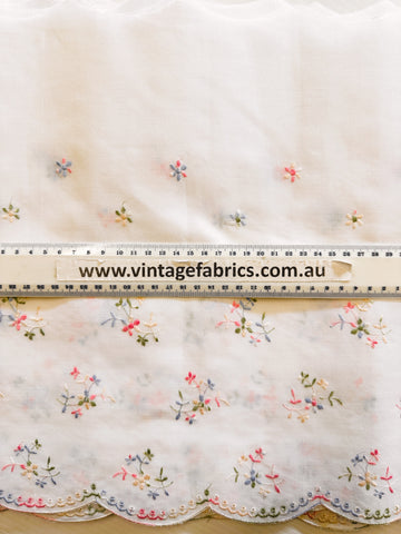 Vintage? Modern? Extra Wide Embroidered Trim Pretty Pastel Flowers w/ Scalloped Edge 36cm Wide