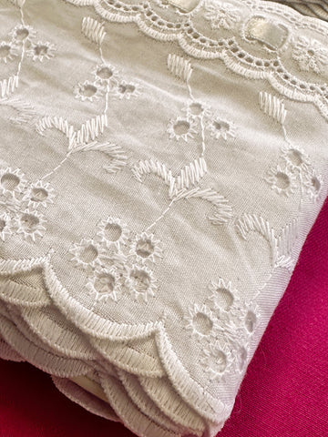 19.5m LEFT: Vintage Cotton White Trim Satin Ribbon Eyelet Lace Broderie Anglaise 115mm Wide