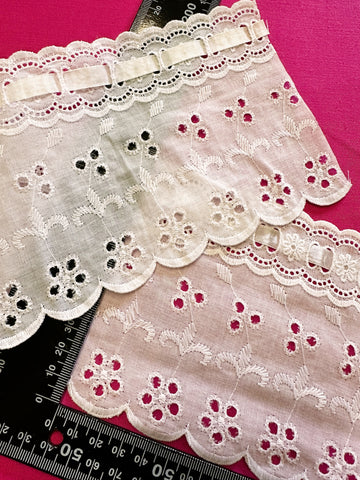 19.5m LEFT: Vintage Cotton White Trim Satin Ribbon Eyelet Lace Broderie Anglaise 115mm Wide