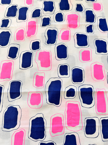 FAT QUARTER Vintage Fabric 70s? 80s? Polished Cotton w/ Blue Pink Splotch 50cm x 50cm