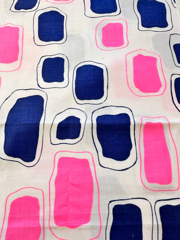 FAT QUARTER Vintage Fabric 70s? 80s? Polished Cotton w/ Blue Pink Splotch 50cm x 50cm