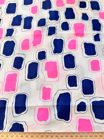FAT QUARTER Vintage Fabric 70s? 80s? Polished Cotton w/ Blue Pink Splotch 50cm x 50cm