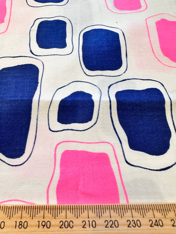 FAT QUARTER Vintage Fabric 70s? 80s? Polished Cotton w/ Blue Pink Splotch 50cm x 50cm