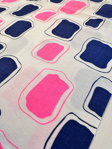 FAT QUARTER Vintage Fabric 70s? 80s? Polished Cotton w/ Blue Pink Splotch 50cm x 50cm