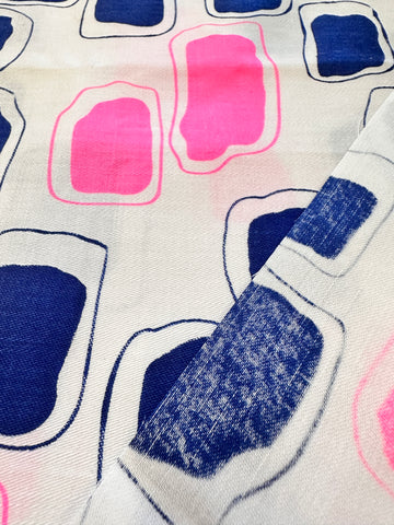 FAT QUARTER Vintage Fabric 70s? 80s? Polished Cotton w/ Blue Pink Splotch 50cm x 50cm