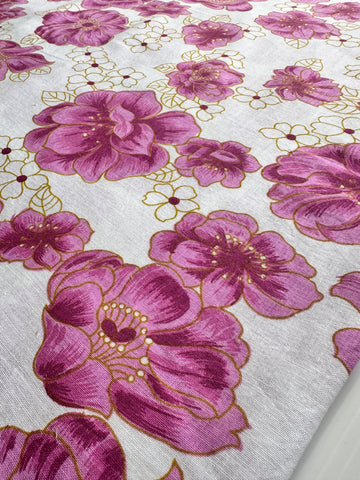 3.5m LEFT: Vintage Fabric Cotton Sheeting 1970s Retro Bright Pink Tropical Floral 150cm Wide