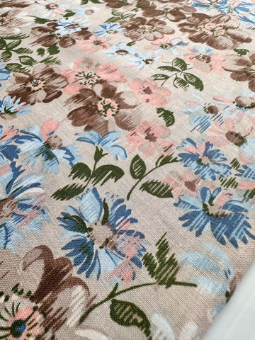 3m LEFT: Vintage Fabric 1980s Makower Cotton w/ Muted Floral on Taupe