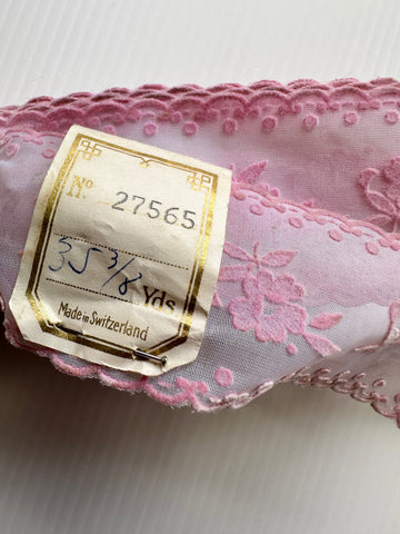 Vintage Trim Mid-Century 50s 60s Swiss Pink Flocked Flowers Nylon 40mm Wide