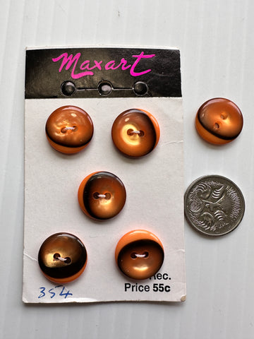 ONE SET ONLY: Vintage Buttons 80s? Orange & Black New on Card 2-Hole 15mm x 6