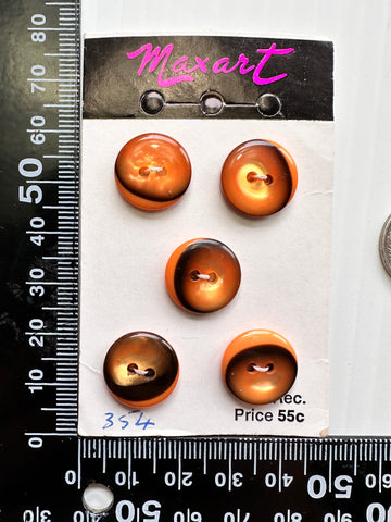 ONE SET ONLY: Vintage Buttons 80s? Orange & Black New on Card 2-Hole 15mm x 6