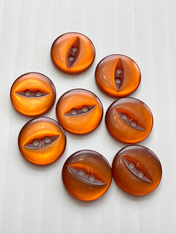 ONE SET ONLY: Vintage Buttons Orange Cats Eye 2-Hole 12mm x 8