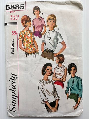 SET OF BLOUSES: Simplicity Sewing Pattern 1965 Size 14 Unused FF *5885