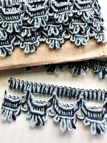 Modern? Vintage? Woven Braid Trim Blue Black Cotton 24mm Wide