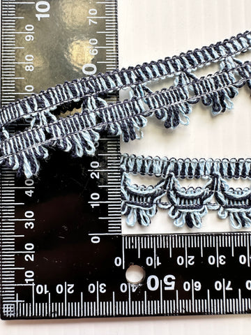 Modern? Vintage? Woven Braid Trim Blue Black Cotton 24mm Wide