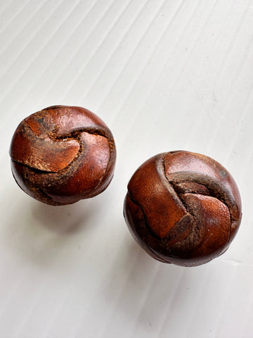 ONE PAIR ONLY: Vintage Buttons 1970s Dark Brown Leather Knot Shank Genuine 20mm